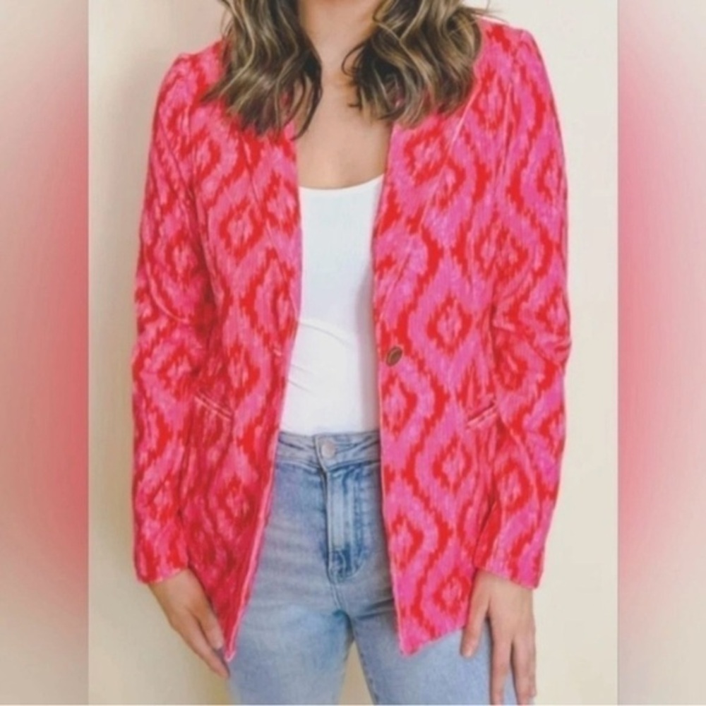 Savanna Jane Blazer Womens S Pink Corduroy Funky Western Aztec Boho Jacket
